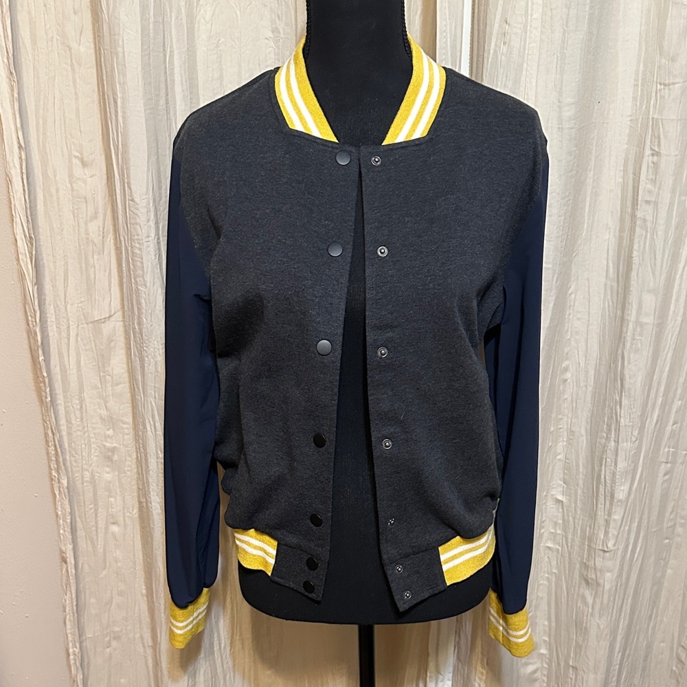 Under Armour Varsity Jacket in Dark Gray and Navy with Yellow Accents